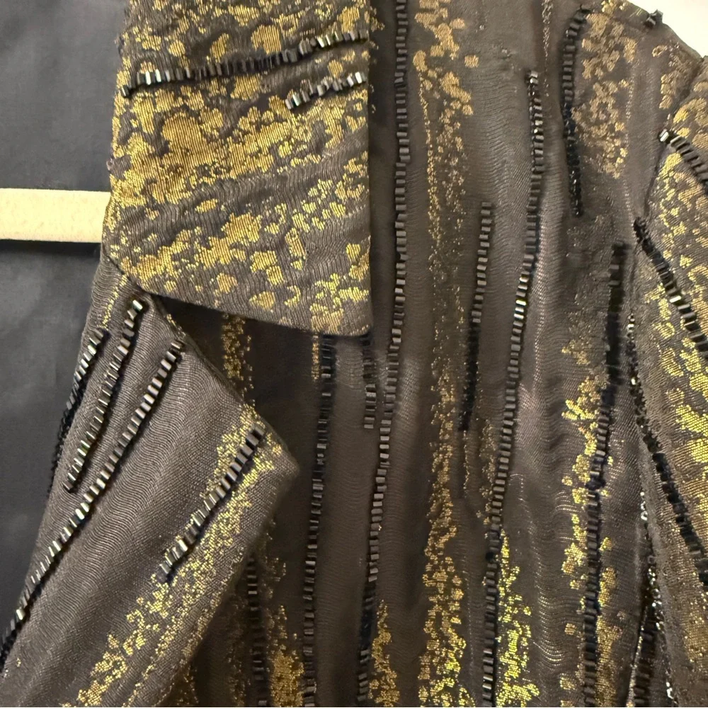 Carmen Marc Valvo Collection Cropped Evening Jacket Size 10 Gold Black Beaded